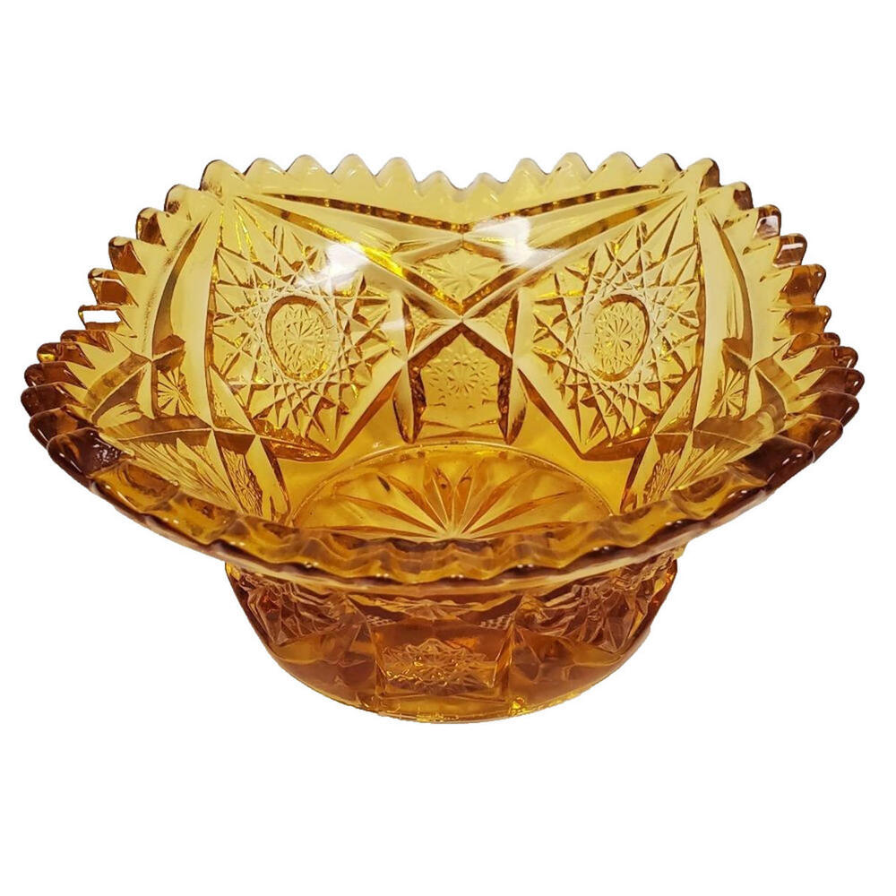 Vintage 1970's L E Smith Sunflower Sunburst Sawtooth Edge Sunburst Amber Dish